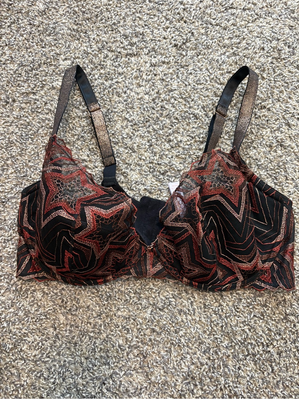 Savage X Fenty Black and Red Star Lace Underwire Bra
